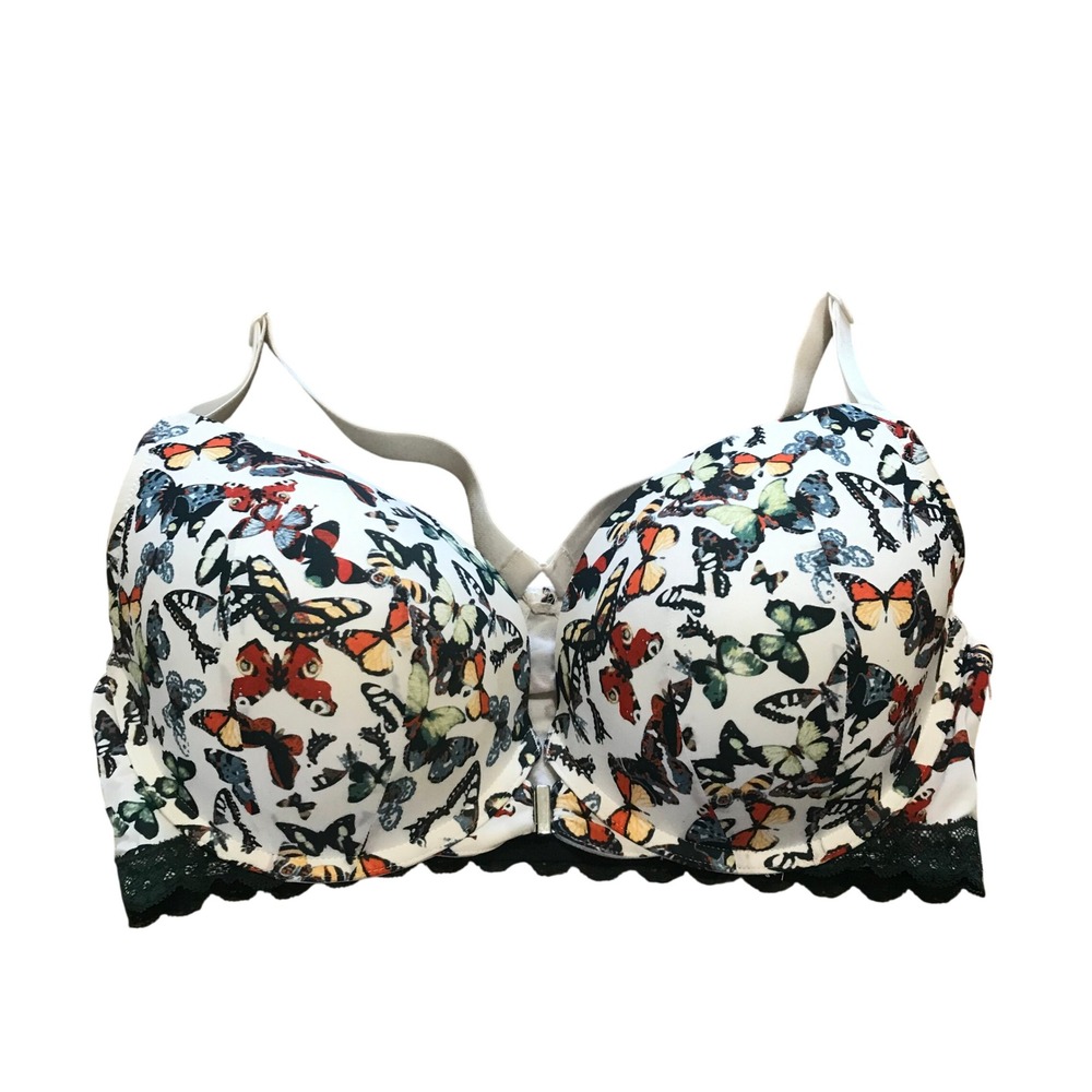 Adore Me Butterfly Print Front Close Racerback Push Up Bra 36DDD Lace Trim White